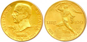 ITALIE Royaume - VICTOR EMMANUEL III 
1900-1946
100 Lire or 1925 Rome. 
(32,25 g)
Fr 32
REFRAPPE. Flan mat. Superbe.