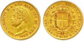 ITALIE - CHARLES ALBERT 
1831-1849
20 Lire or 1849 Gènes. (6,48 g) 
Fr 1143
T.B.