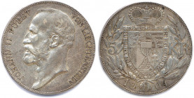 LIECHTEINSTEIN - PRINCE JEAN II 
12 novembre 1858 - 11 février 1929
5 Kronen argent 1904 Vienne. 
(24,01 g) 
Dav 216
T.B.