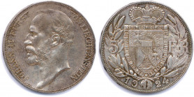 LIECHTEINSTEIN - PRINCE JEAN II 
1858-1929
5 Franken argent 1924. 
(25,02 g)
Dav 217
Très beau.