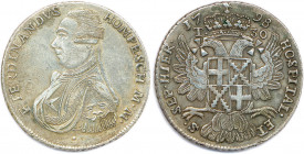 MALTE - FERDINAND HOMPESCH 
71e Grand maître 17 juillet 1797 - 9 juillet 1799 
30 Tari argent 1798 Vallette. 
(29,29 g) 
Dav 1611
Légèrement nettoyé. ...