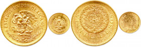MEXIQUE États-Unis 1836-
DEUX monnaies en or (18,37 g) : 
20 Pesos Calendrier aztèque 1920, 
2 Pesos 1945. 
Fr 171 et 170
Superbes.