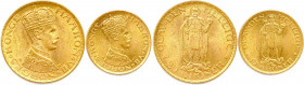 NORVÈGE - HAAKON VII 
Charles de Glücksbourg
18 novembre 1905 - 21 septembre 1957
DEUX monnaies en or (13,46 g) : 
20 Kroner 1910 et 10 Kroner 1910 (r...