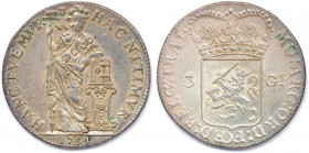PAYS-BAS - PROVINCES UNIES 
UTRECHT 
1581-1795
3 Gulden argent 1794 Utrecht. 
(31,88 g)
Dav 1852
Très beau.