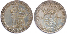 PAYS-BAS - ROYAUME DE HOLLANDE 
LOUIS NAPOLÉON 5 juin 1806 - 1er juillet 1812
Ducaton argent au chevalier 1808. 
(28,40 g) 
Dav 225
Très beau.