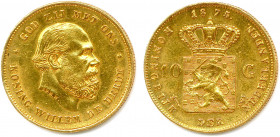 ROYAUME DE HOLLANDE - GUILLAUME III 
17 mars 1849 - 23 novembre 1890
10 Gulden or 1875 Utrecht. (6,73 g) 
Fr 342
Très beau.