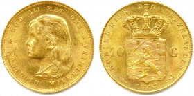 ROYAUME DE HOLLANDE - WILHELMINA 
1890-1948
10 Gulden or 1897 Utrecht. (6,72 g) 
Fr 347
Superbe.