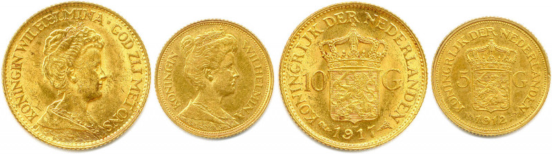 ROYAUME DE HOLLANDE - WILHELMINA 
1890-1948
DEUX monnaies en or (10,14 g) : 
10 ...