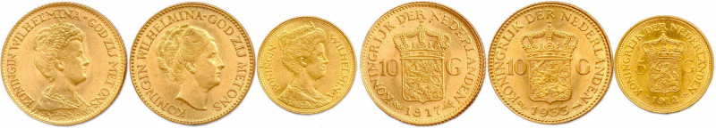 ROYAUME DE HOLLANDE - WILHELMINA 
1890-1948
TROIS monnaies en or (16,82 g) : 
10...