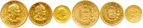 PÉROU République 1821-
TROIS monnaies en or (13,48 g) : 
Una Libra 1917, ½ Libra 1908, 1/5 Libra 1912 Lima. 
Fr 73, 74 75
Très beaux.
