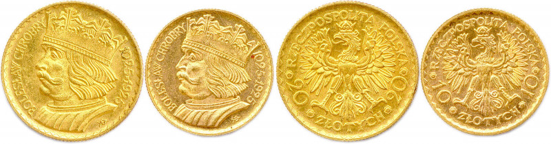 POLOGNE République 
DEUX monnaies en or (9,69 g) : 
20 Zlotych 1925,
10 Zlotych ...