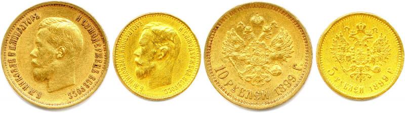RUSSIE - NICOLAS II 1894-1917
DEUX monnaies en or (12,83 g) : 
10 Roubles et 
5 ...