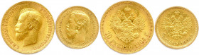 RUSSIE - NICOLAS II 1894-1917
DEUX monnaies en or (12,88 g) : 
10 Roubles 1904 Saint-Petersbourg,
5 Roubles 1898 Saint-Petersbourg. 
Fr 179 et 180
T.B...