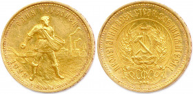 U.R.S.S. Union Soviétique 1922-1991
10 Roubles or « Chervonetz » 1923. (8,61 g) 
Fr 181
Millésime rare. Très beau.