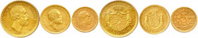 SUÈDE - OSCAR II 1872-1907
TROIS monnaies en or (15,66 g) : 
20 Kronor 1878, 10 Kronor 1876 
et 5 Kronor 1899 Stockholm. 
Fr 93, 94 et 95
Superbes.