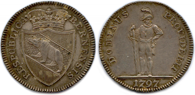 SUISSE - Canton de BERNE fondé en 1191 
Demi-thaler en argent 1797.
Tranche laur...