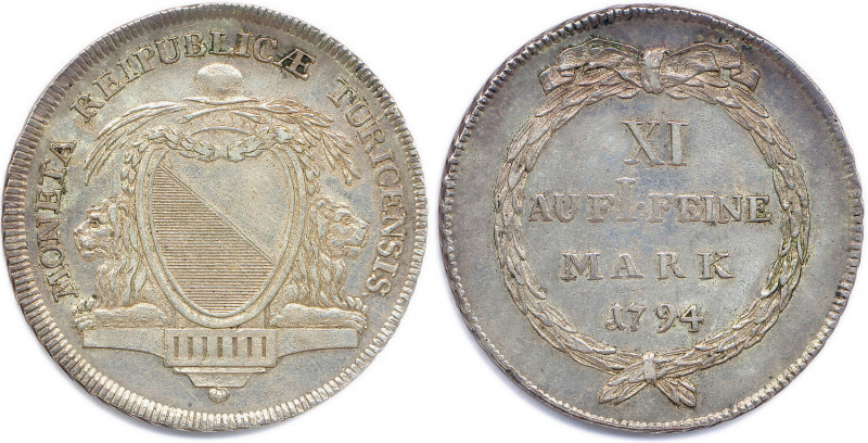 SUISSE - Canton de ZURICH Tiricum
Thaler argent 1794.
(25,18 g)
Dav 1798
Trè...