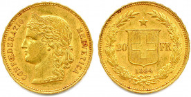 SUISSE Confédération Helvétique 
20 Francs or 1894 Berne. (6,56 g) 
Fr 495
Très beau.