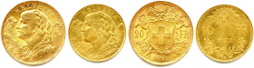 SUISSE Confédération Helvétique 
DEUX monnaies en or (9,83 g) : 
20 Francs Vreneli 1935 Berne,
10 Francs Vreneli 1922 Berne. 
Fr 499 et 504
T.B. et Su...