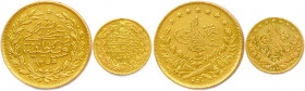 TURQUIE - ABDUL MEJID 
31e Sultan Ottoman 
1255-1277 (1er juillet 1839 - 25 juin 1861)
DEUX monnaies en or (21,42 g) : 
250 Kurush an 18 et 50 Kurush ...