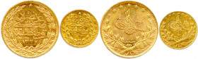 TURQUIE - MEHMED V 
35e Sultan et 99e Calif 
1327-1336 (27 avril 1909 - 3 juillet 1918)
DEUX monnaies en or (9,03 g) :
100 Kurush an 7 et 25 Kurush an...