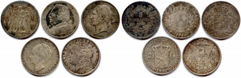 Lot de 5 monnaies d’argent de France et étranger : 
FRANCE 5 Francs Louis XVIII ...