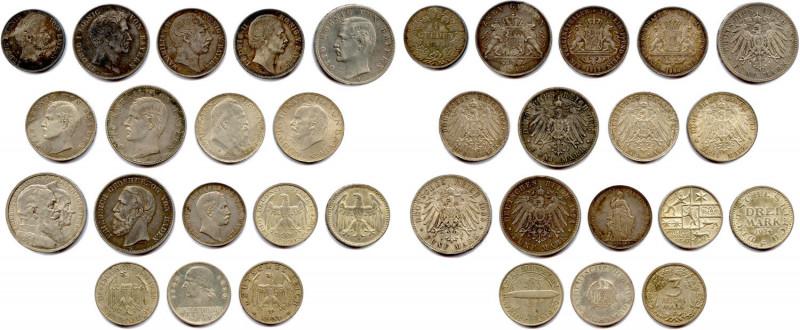 Lot de 17 monnaies d’argent d’ALLEMAGNE : 
BAVIÈRE Louis Ier 2 gulden 1848 et Gu...