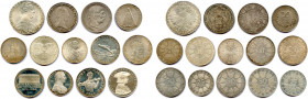 Lot de 14 monnaies d’argent AUTRICHE : 
Thaler de Marie Thérèse 1780 (refrappe), Demi-thaler François Ier 1815
5 Kronen François Joseph 1900,
Républiq...