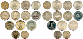 Lot de 13 monnaies d’argent du MONDE : 
ARABIE SAOUDITE Abd al-Aziz Ibn Sa’ud Riyal AH 1354 (1935),
BERMUDES Elisabeth II Couronne 1959 (350e anniv. 1...