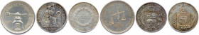 Lot de 3 monnaies d’argent 
d’AMÉRIQUE DU SUD : 
BRÉSIL Pierre II 2000 Reis 1856,
MEXIQUE (33,69 g) Once de la Casa de Moneda 
Mexico 1980 (24,80 g),
...