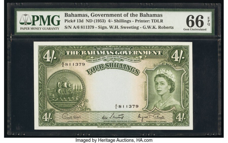 Bahamas Bahamas Government 4 Shillings 1936 (ND 1953) Pick 13d PMG Gem Uncircula...