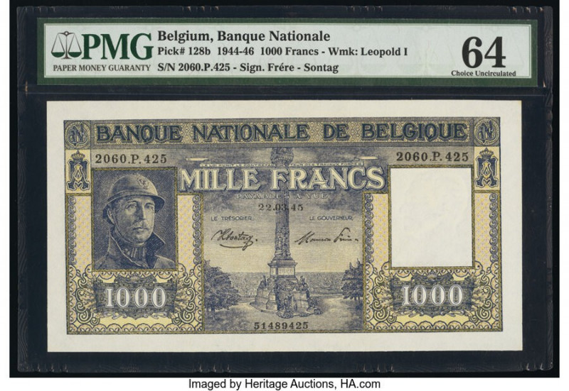 Belgium Nationale Bank Van Belgie 1000 Francs 22.3.1945 Pick 128b PMG Choice Unc...