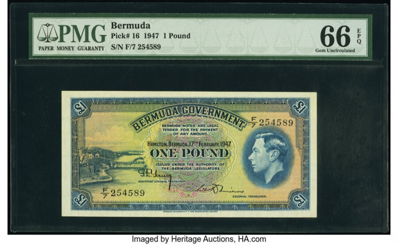 Bermuda Bermuda Government 1 Pound 17.2.1947 Pick 16 PMG Gem Uncirculated 66 EPQ...