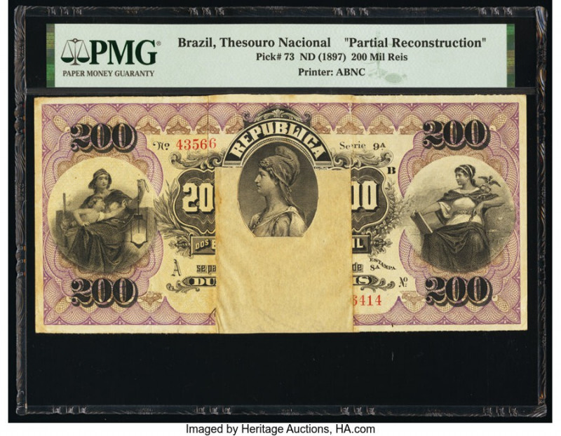 Brazil Thesouro Nacional 200 Mil Reis ND (1897) Pick 73 Partial reconstruction P...
