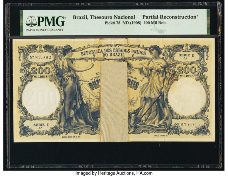 Brazil Thesouro Nacional 200 Mil Reis ND (1908) Pick 75 Partial Reconstruction P...