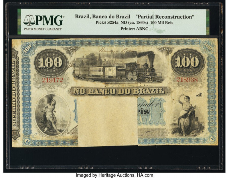 Brazil Banco Do Brazil 100 Mil Reis ND (ca. 1860) Pick S254a Partial Reconstruct...