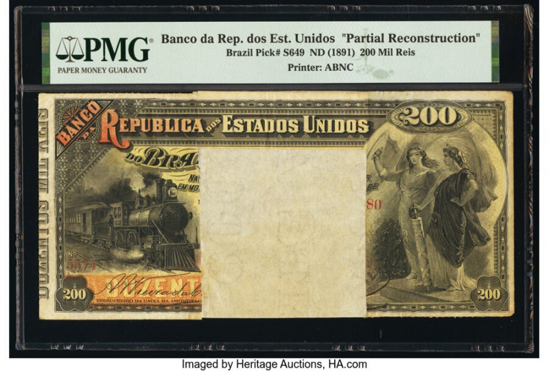 Brazil Banco da Republica dos Estados Unidos 200 Mil Reis ND (1891) Pick S649 Pa...