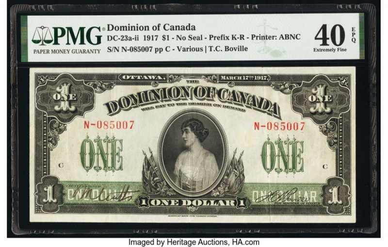 Canada Dominion of Canada $1 17.3.1917 Pick 32b DC-23a-ii PMG Extremely Fine 40 ...