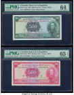 Colombia Banco de la Republica 500 Pesos Oro 1.1.1968; 7.8.1973 Pick 411a; 416a Two Examples PMG Choice Uncirculated 64; Gem Uncirculated 65 EPQ. 

HI...