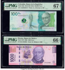 Colombia Banco de la Republica 100,000 Pesos 2014 (ND 2016) Pick 463a PMG Superb Gem Unc 67 EPQ; Mexico Banco de Mexico 1000 Pesos 2006 Pick 127b PMG ...