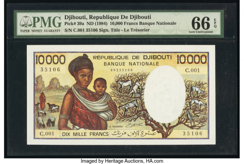 Djibouti Banque Nationale de Djibouti 10,000 Francs ND (1984) Pick 39a PMG Gem U...