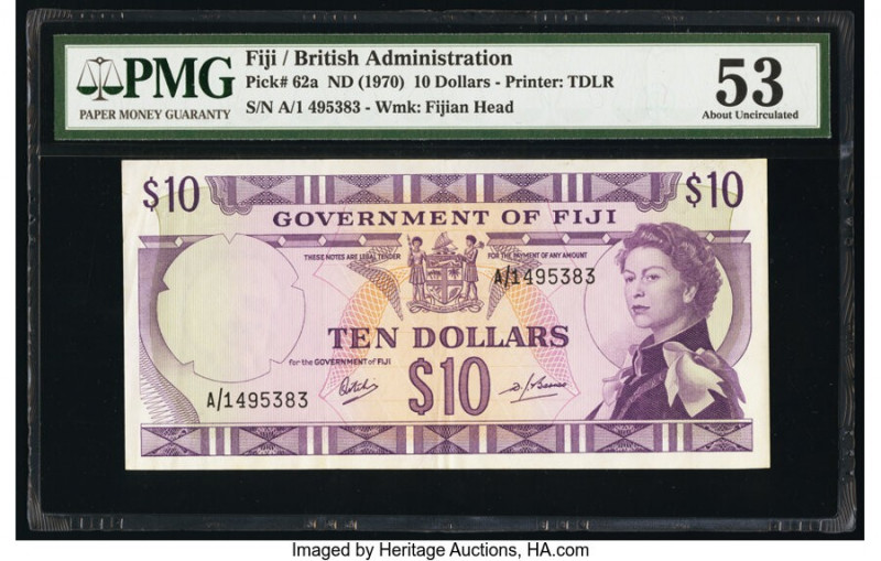 Fiji Government of Fiji 10 Dollars ND (1970) Pick 62a PMG About Uncirculated 53....