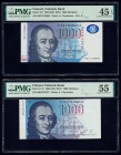 Finland Finlands Bank 1000 Markkaa 1986 (ND 1991) Pick 117a; 121 Two examples PMG About Uncirculated 55; Choice Extremely Fine 45 EPQ. 

HID0980124201...
