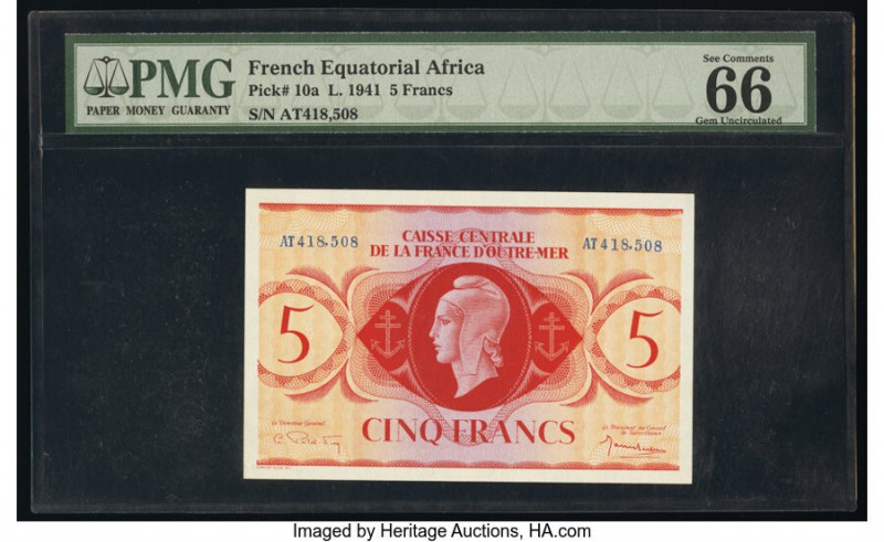 French Equatorial Africa Caisse Centrale de La D'Outre Mer 5 Francs 1941 Pick 10...