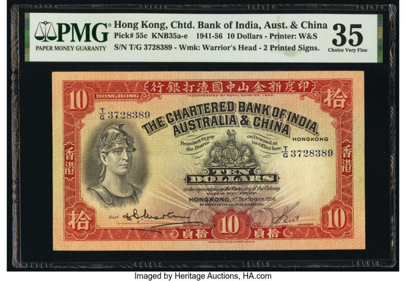 Hong Kong Chtd. Bank of India, Australia & China 10 Dollars 1.9.1956 Pick 55c PM...