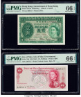 Hong Kong Government of Hong Kong 1 Dollar 1.6.1956 Pick 324Ab KNB19 PMG Gem Uncirculated 66 EPQ; Isle Of Man Isle of Man Government 10 Shillings ND (...