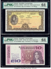 Ireland - Republic Central Bank of Ireland 5; 10 Pounds 26.5.1974; 18.7.1978 Pick 65c; 72a Two Examples PMG Choice Uncirculated 64 (2). 

HID098012420...