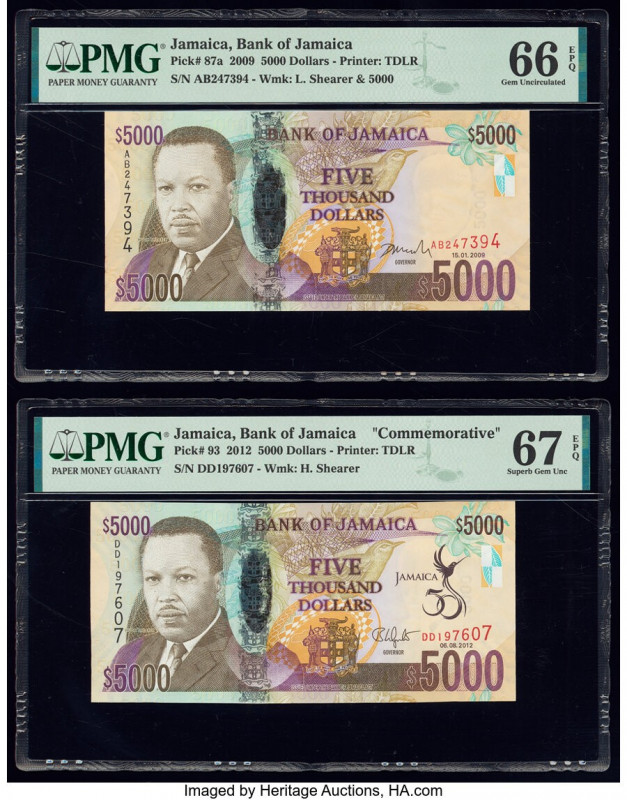 Jamaica Bank of Jamaica 5000 Dollars 15.1.2009; 6.8.2012 Pick 87a; 93 Two Commem...