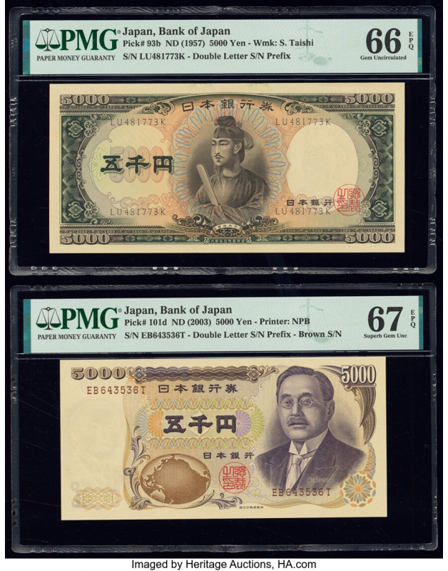 Japan Bank of Japan 5000 Yen ND (1957); ND (2003) Pick 93b; 101d Two Examples PM...
