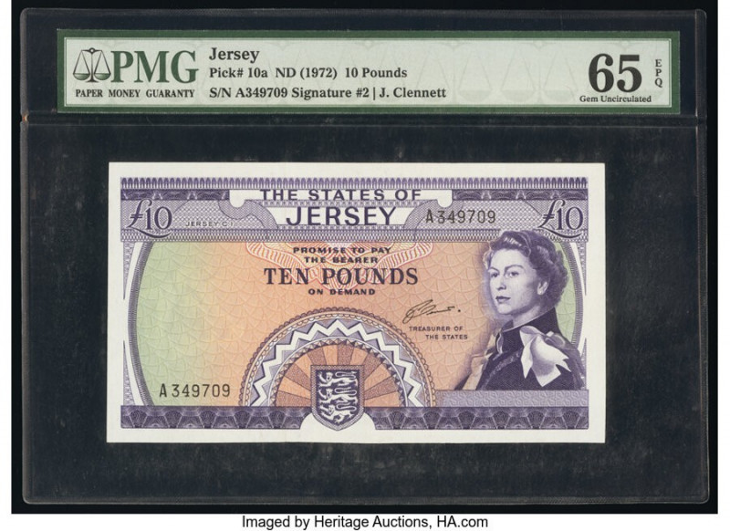 Jersey States of Jersey 10 Pounds ND (1972) Pick 10a PMG Gem Uncirculated 65 EPQ...
